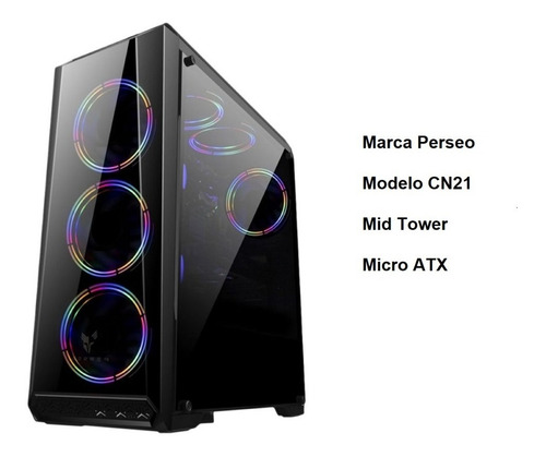 Imagen 3 de 10 de Gabinete Pc Gamer Micro Atx Mid Tower Perseo Cn21 C/acrilico