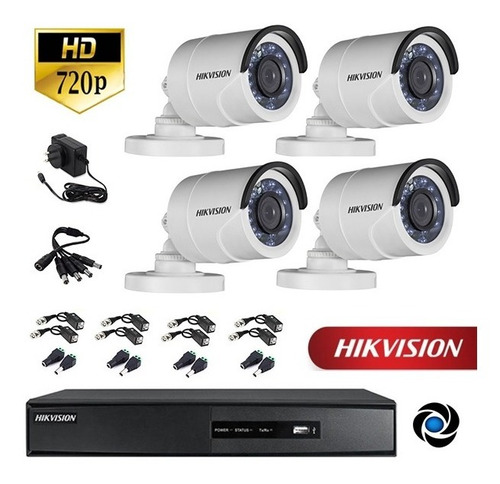 Imagen 3 de 10 de Kit Seguridad Hikvision Dvr 4ch + 4 Cámaras 720p + Balun