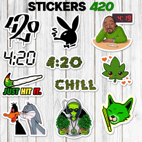 Stickers Marihuana Thc 420 25 Unidades Pvc Plastificados