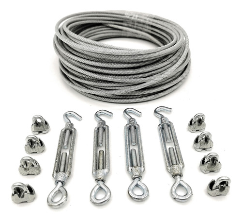 20mts Cabo Aço Revestido Pvc 2mm Varal + 4esticador + 8clips