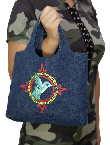 Bolso Cuadrado De Mano De Retazos De Mezclilla Colibrí (Reacondicionado)
