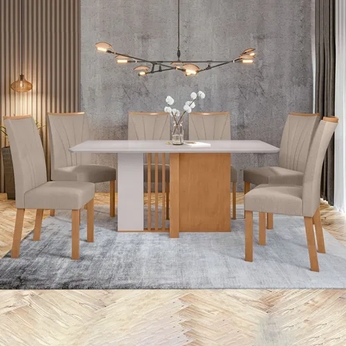 Conjunto Mesa 160cm Astrid Com Vidro E 6 Cadeiras Ce