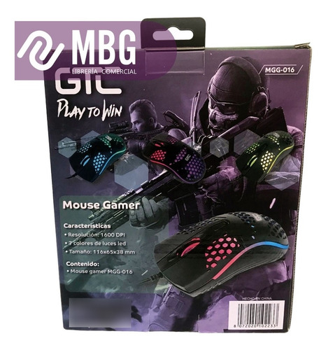 Imagen 2 de 6 de Mouse Gamer Gtc Mgg-016 Gaming Luz Led Rgb 1600 Dpi