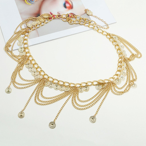 Cadena De Cintura Multicapa Joyería Moda Moneda Dorada