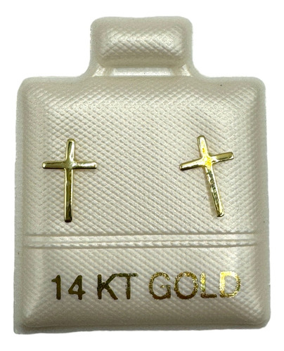 Arete Cruz Lisa Finita Oro 14 Kilates- 1 Cm Largo - Con Caja