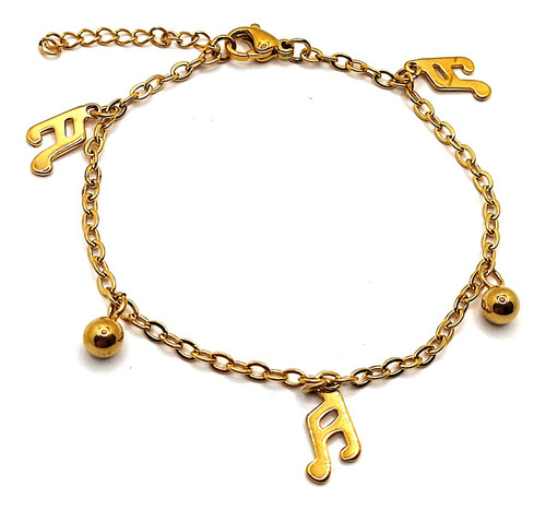 Pulsera Acero Dorado Colgantes Balines Y Nota Musical Eg