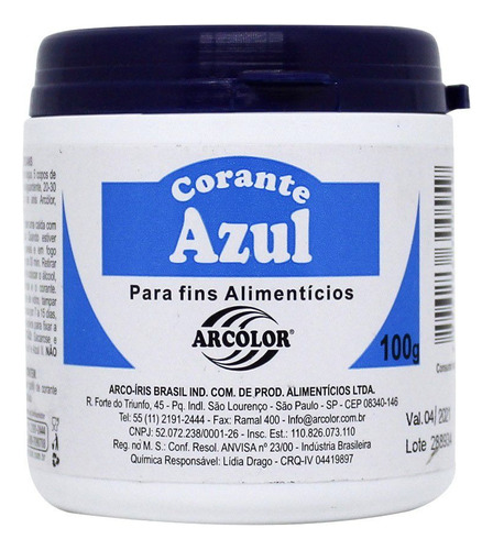 Corante Em Pó Alimentício Arcolor 100g Azul