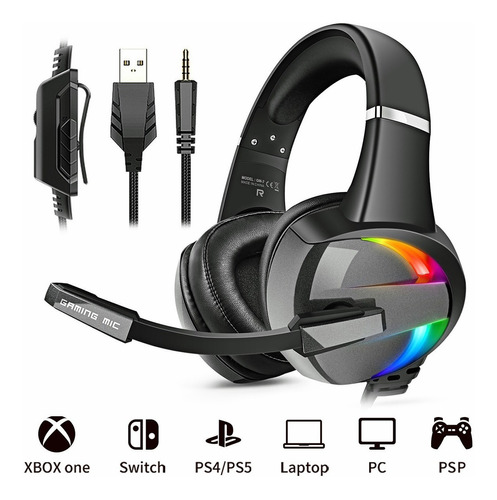 Audifonos Diadema Microfono Rgb Beexcellent Gm7 Para Xbox Color Negro