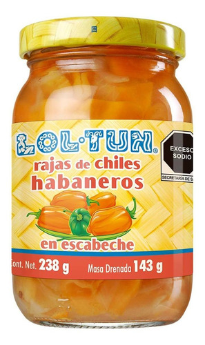 Rajas De Chiles Habaneros En Escabeche Lol-tun 238g