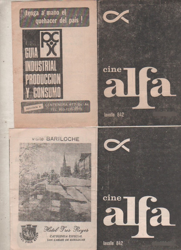 Lote 2 Antiguos Programas Cine ** Alfa ** Año 1974