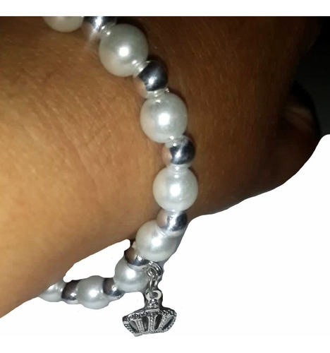 Pulsera Elástica Simil Perlas Con Dije Corona 