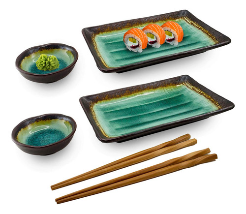 Set De Platos De Sushi Japoneses 6 Pc Hsst-6cdtqdr Verde Oca