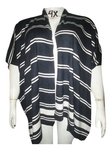  Poncho Cardigan Azul M. Franjas Blancas Talla 3x / 4x 