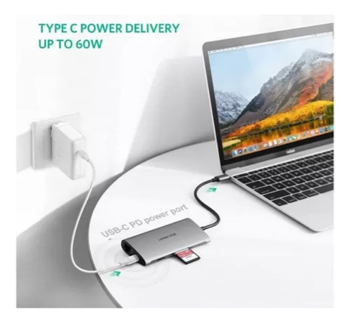 Hub Ugreen Cm121 Usb C A 3xusb3.0a + Hdmi + Rj45 + Sd/tf+ Pd