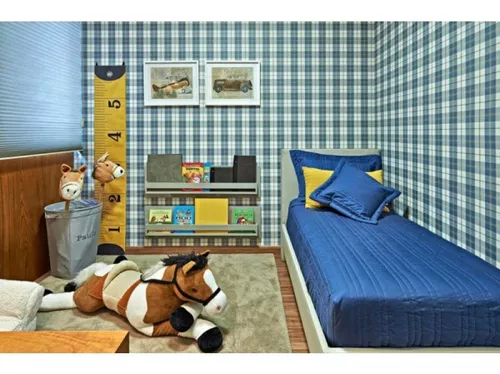 Papel De Parede Xadrez Infantil Quarto Menino Adesivo Vinil