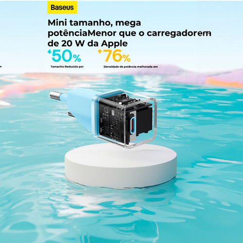 Carregador Baseus Turbo 20w Gan5 Usb-c Para Android E iPhone