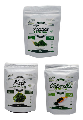3 Algas Chlorella Fucus Y Kelp Premium 250 Gr C/u