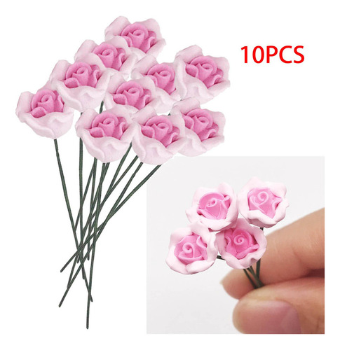 . 10 Piezas De Decoración De Paisaje De Flores Rosas