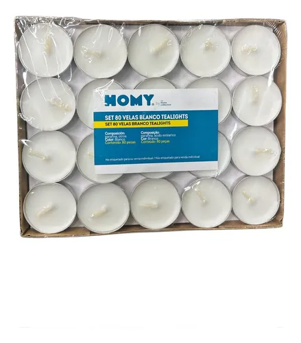 Juego Velas Tea Light Pebetero Set X 80 Unidades Blancas
