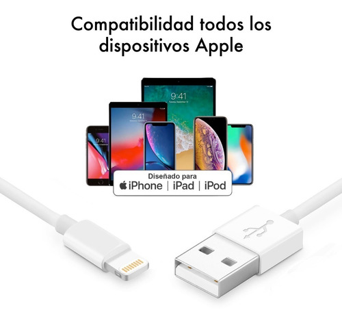 Imagen 4 de 10 de Cable Lightning Compatible iPhone iPad iPod 3 Metros Largo