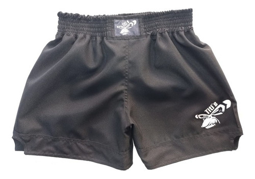 Bermuda Short Muay Tai Kick Boxing Liso Negro Titi´s