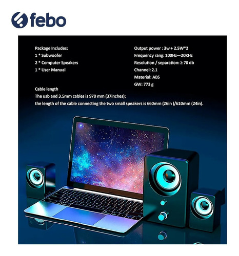 Imagen 6 de 9 de Parlante Home Theater 2.1 Multimedia Pc Tv Celular Febo