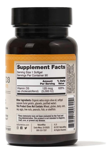 Suministro De Vitamina D3 De Naturewise De 5000 Ui (125 Mcg)