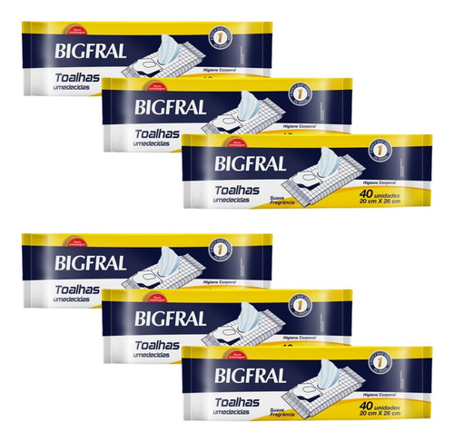 Kit 6 Pacotes Toalhas Umedecida Bigfral C/40 Un Lenços
