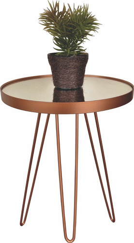 Mesinha De Canto Redonda Pé De Ferro Dourada 60cm Cor Cobre