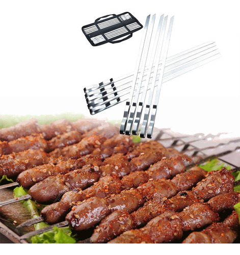 10x Acero Inoxidable Bbq Aguja Pinchos A La Parrilla Kebab