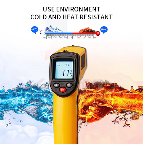 Termómetro Ambiental Infrarrojo Digital Industrial -50-400° KUAIQU Non Contact Laser Temp Gun