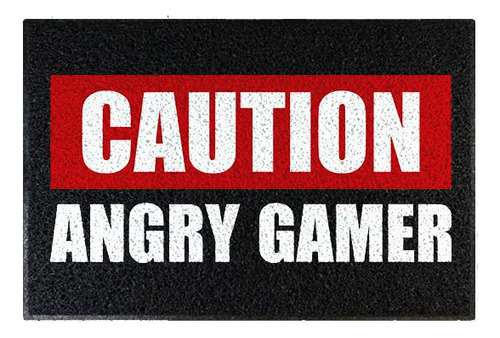 Tapete Capacho Gamer - Caution Angry Gamer Comprimento 60 cm Cor Preto Desenho do tecido C023 Largura 40 cm