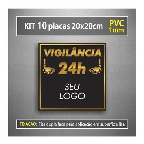 10 Placas Monitoramento Câmera Segurança 24 Horas Personaliz