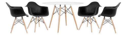 Kit Mesa Jantar Redonda 120 Cm 4 Cadeiras Eames Wood Daw Cor da tampa Mesa branco com cadeiras preto