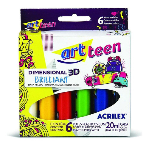 Tinta Dimensional 3d Brilliant - Kit 6 Cores - Acrilex