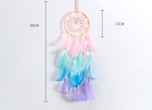 Imagen 3 de 3 de Atrapasueños Artesanal Con Plumas De Colores, Colgante Pared