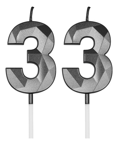 Vela Cumpleaño Numero 33 Para Tarta Color Negro 3d Forma U
