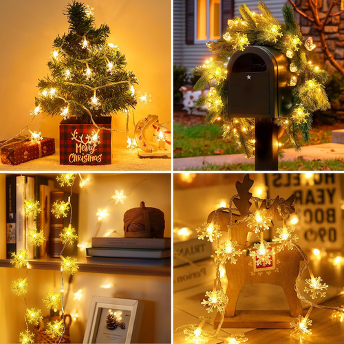 2 Paquetes De Luces De Cuerda De Copos De Nieve De Navidad,