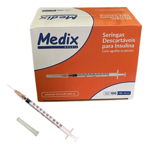 Seringa Insulina 1ml Resíduo Zero 100 Ui Agulha 13mmx0,45mm