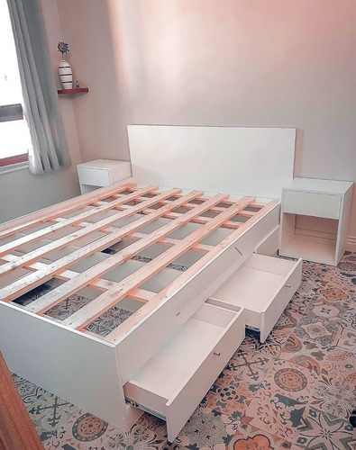 Cama Matrimonial 2 Plazas Con Cajonera, Repisera, Veladores