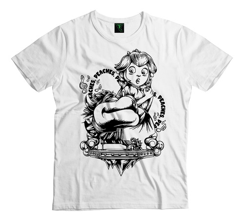 Polera Blanca Peaches Princesa Mario Bros Algodon Niño Niña