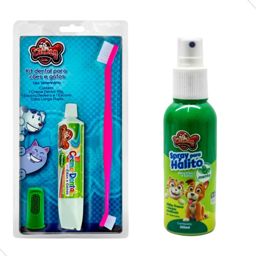 Escova Dentes Cães Gato+ Pasta Dental E Xô Bafinho Menta