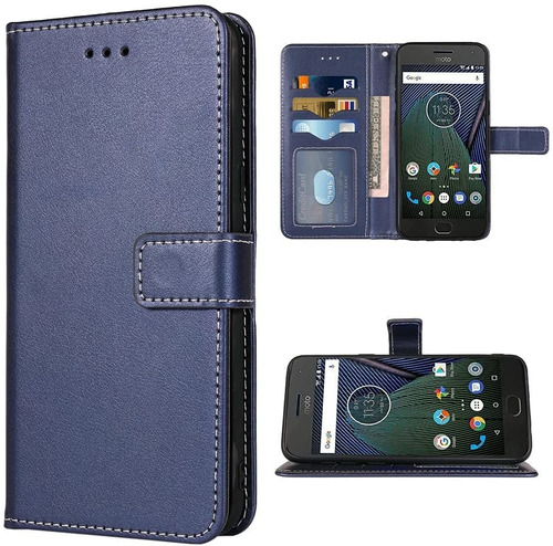 Funda Para Moto G5 Plus (5ta Gen), Con Tapa/tarjetero/azul