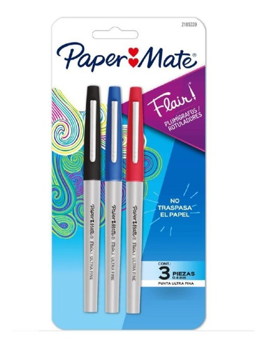 Plumígrafos Paper Mate Flair Blíster 3 Pzas Punta Ultra Fina