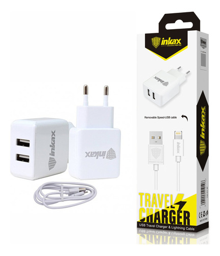 Cargador Dual Inkax C/cable iPhone 2.1a