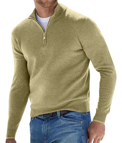 Blusa De Cachemir Moderna Con Cremallera Sólida Para Hombre