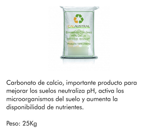 Cal Agrícola 25 Kg - Carbonato De Calcio 97% De Pureza
