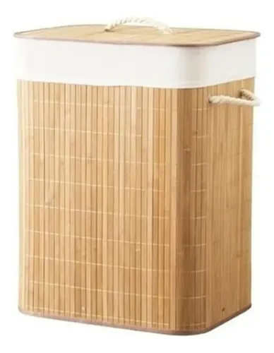 Cesto Roupa Suja Bambu Olga Casa Retangular Bege 60 cm Dobrável