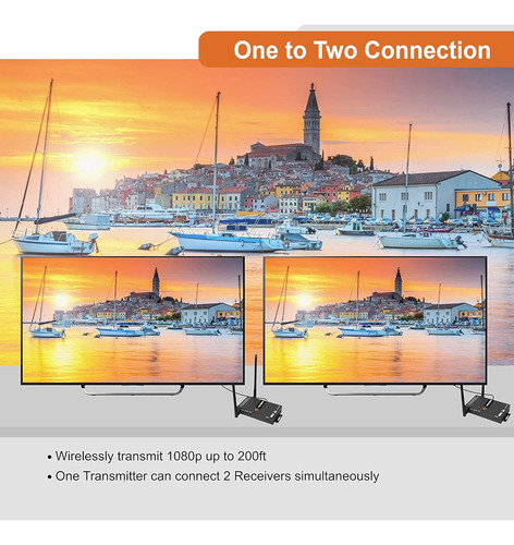J-tech Digital 1x2 Inalámbrico Hdmi Extender 200 'de Dobl...