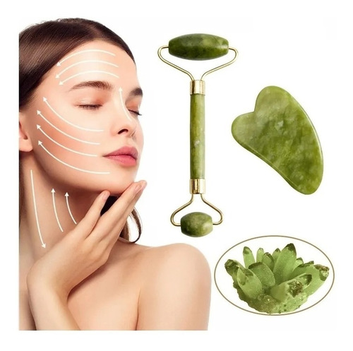 Imagen 1 de 6 de Rodillo Jade Masajeador Facial Piedra Guasha Linfático